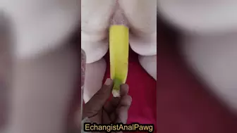 Stretching & gapping my ass-hole with long banana