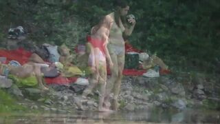 A Lady Topless Skinnydip in Lake