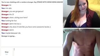 Super Busty Strawberry Blonde teasing monstrous penis on live web-cam