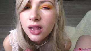 POINT OF VIEW Fine Blonde Sensual Swallowing Enormous Wang after Work - Jizz in