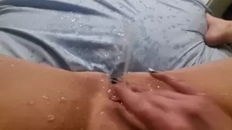 Fingering Snatch, Humongous Squirt Leaves Puddle in Home-Made Bed