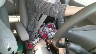 Masturbate in Car with Dark Dildo while Wearing Pearls