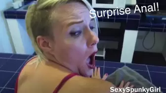 Anal Surprise ; Bum Plowed while Cleaning the Kitchen - Hot Spunky Skank
