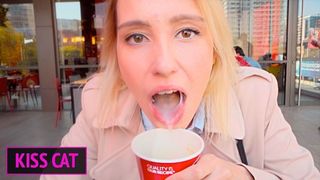 Public Agent - 18 Babe Lick Schlong in Toilet Wendis & Drink Coffe with Spunk / Kiss Cat