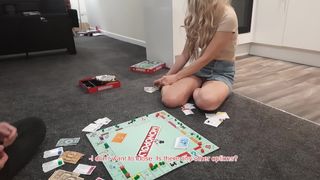 Naive best friend's wifey gets drilled to pay debts in Monopoly.