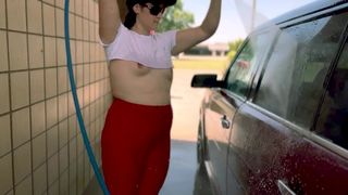 Flashing at the Car Wash - Wet Shirt NO BRA - Teaser