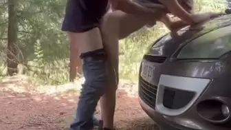 Old woman gets boned doggystyle against the hood of her car