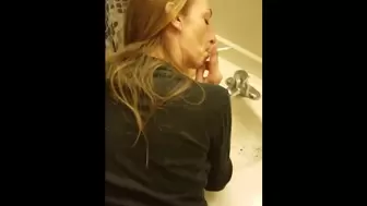 Attractive Whore Slammed In Bathroom While She Smokes A Cigarette