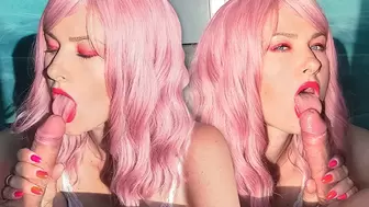 Gentle Oral Sex and Sperm Play from Sweety with Pink Hair and Juicy Lips