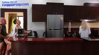 Almost caught surprise anal cream pie rear-end fucking close to mother-in-law cooking breakfast
