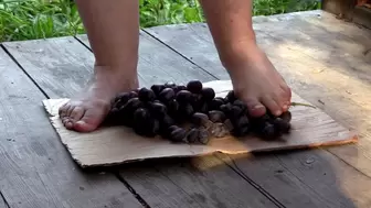 MILF tramples grapes with her unprotected feet.