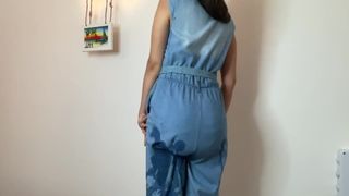 Wet Diaper leaking piss in my dungarees