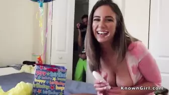Horny girlfriend gangbanged for her Bday