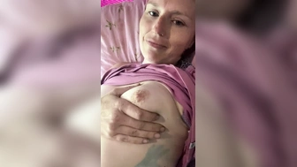 Mommy plays with her amazing titties for Daddy's Day