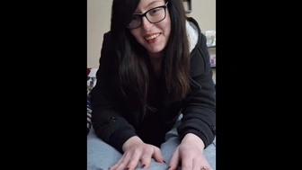 She likes swallowing bubbles with spunk - Nerdy whore plays with jizz and spit