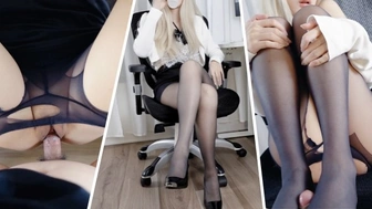 Pantyhose Office Whore give me a Footjob and let me sperm insider her twat