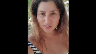 Busty Beauty ExpressiaGirl Masturbation, Fingers Hard herself and Chats with Friends in a Public Park