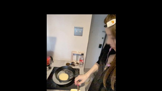 A kinky bitch gets horny and inserts while baking pancakes #48-pancake