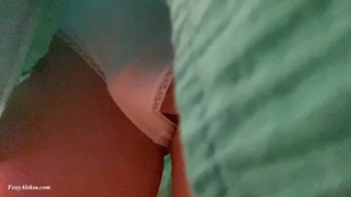 Extreme hobby under skirt in the bus. Cute rubbing vagina. Enjoy in panties