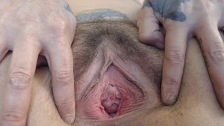 Charming Gaping Vagina Spreading Hairy Bush