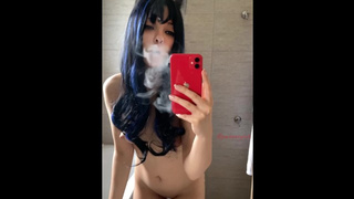 Naked Step-sis Smoking in the Mirror (full vid on my 0nlyfans/Manyvids)