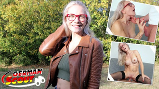 GERMAN SCOUT - Fit blonde Glasses Whore Vivi Vallentine Pickup and talk to Casting Fuck