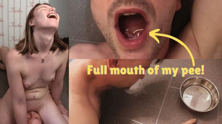 My slutty skank gets her reward after giving me a face sitting cumming: pee in her mouth and piss play