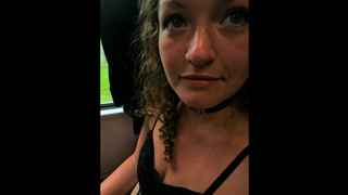 Girl takes her pants off in a public train to get used by her Dom