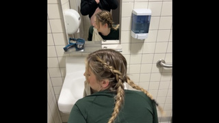 Blonde skank gets railed in public campsite bathroom