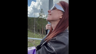 Leg shaking orgasms with an amazing view. Playing with remote controlled vibrating egg outside
