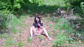 Fine wifey masturbation with dildo outdoors