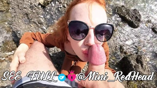 Slutty beach walk with bj and jizz on face and glasses