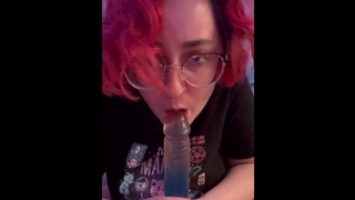 Massive Titty Goth Chick Gagging on Dildo
