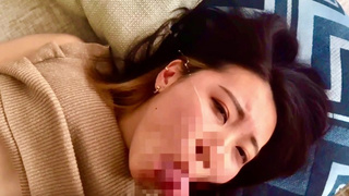【顔射】おちんぽ大好き痴女が彼氏のデカチンをねっとりフェラでしゃぶり尽くす濃厚な大量ザーメンを可愛い顔にぶっかけ　射精　舌使い　口内射精　フェラ抜き　個人撮影　巨乳　日本人　素人　カップル　えむゆみ