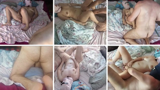 Attractive home-made lovers erotic massage with oil on the body.