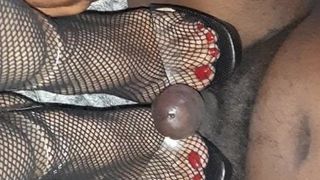 Clear heels and fishnet fucked