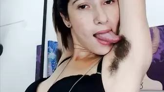 very hairy girl dance and show hairy pussy and armpits