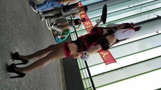 cute Japanese cosplayer in stockings