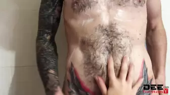 Kinky Tattoo Pervert Jerks Schlong In Bathroom While Washing